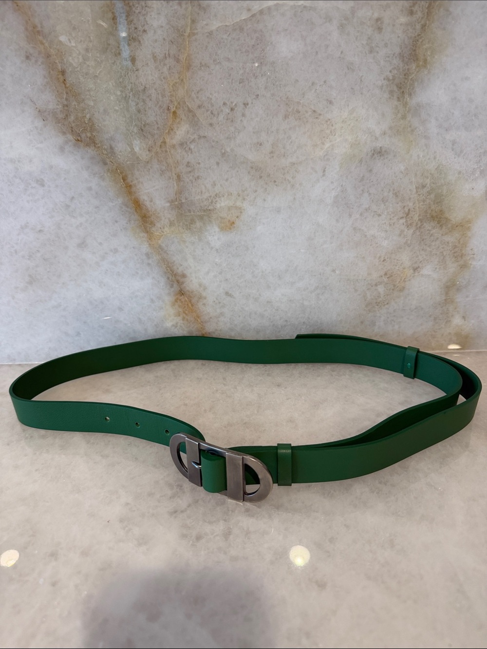 Marni Green Leather Belt with Silver-Tone Buckle